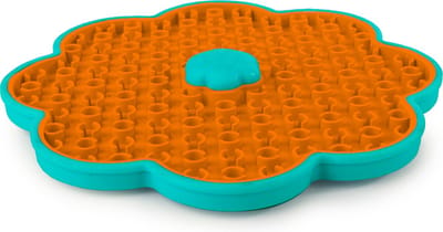 AFP Calming Pals Likmat - Slowfeeder - Anti schrok - Vaatwasserbestendig - Met zuignappen en Schroef - Tegens angst en verveling - Oranje/Blauw - Bloem