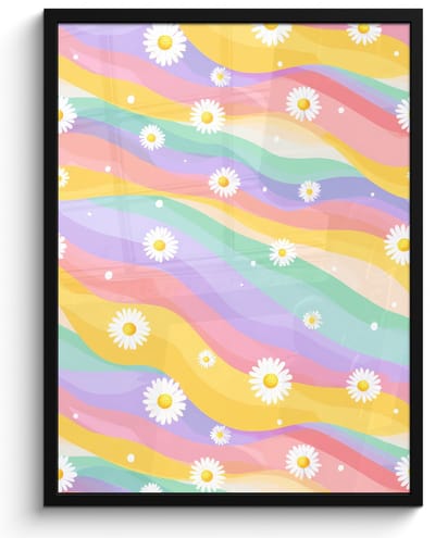Poster in lijst - Fotolijst 60x80 cm - Posters - Madeliefjes - Kleurrijk - Pastel - Vrolijk - Posterlijst zwart - Decoratie - Wanddecoratie woonkamer - Muurdecoratie slaapkamer