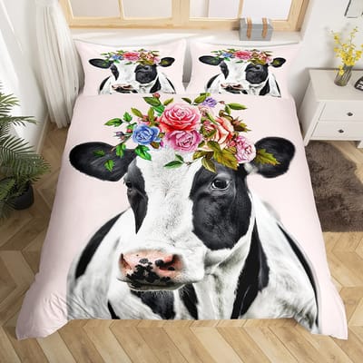 Koeienprint Dekbedovertrek Twin Maat, 3 Delig Koeien Beddengoed Set met 2 Kussenslopen, Zwart-Wit Dekbedovertrek Slaapkamer Decoratie AU King(245x210cm)