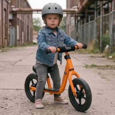 Bandits & Angels Metalen Loopfiets Starter Oranje met Voetenplank vanaf 2 Jaar - Limited Edition - Oranje Loop Fiets - Verstelbaar Zadel 29 tot 39 cm - Voor Jongens en Meisjes - Compact en Veilig - Lage Instap met Voetenplank