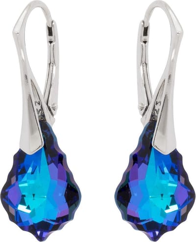 DBD - Zilveren Oorbellen - Swarovski Kristal Elements - Barok Paars Blauw - 16MM - Anti Allergisch