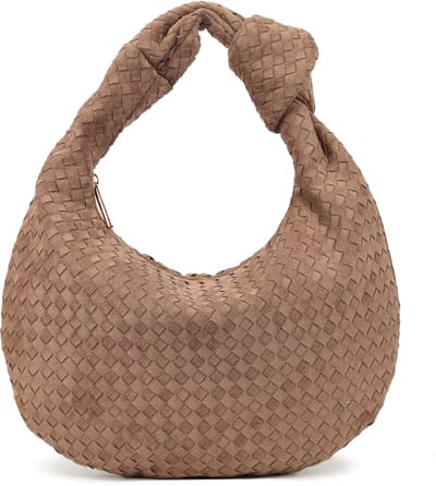 Kunst suede handtas Abby - gevlochten - Taupe