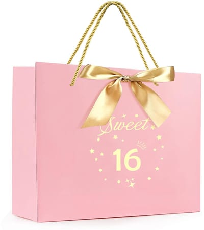 Dailygoods- Geschenkzak met handgrepen - 16 papieren cadeauzakken - Roze/gouden kleur - Verjaardagscadeau verpakking - Voor tieners - Ideaal voor verjaardagen - Cadeauzak