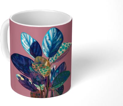 Mok - Koffiemok - Plant - Bladeren - Stippen - Abstract - Mokken - 350 ML - Beker - Koffiemokken - Theemok