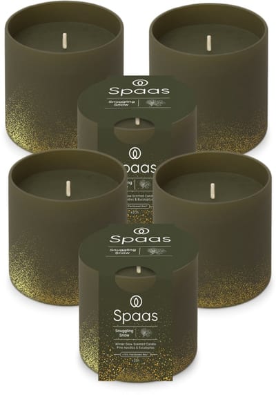 Spaas WinterGlow Geurkaars - Snuggling Snow - Donkergroen - circa 35u - Ø7cm - 6 Kaarsen