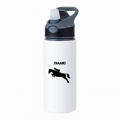 Hacebo® - Paardrijden met eigen naam waterfles met rietje zwart - Paardrijden - Paardrijder - Sport - water fles - 650ML