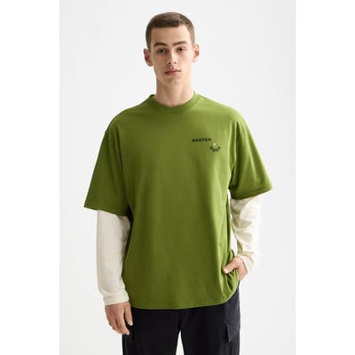 Scotch & Soda Loose Fit Front And Back Artwork T-shirt Calla Green Taglia: S | Maglie a manica lunga Outlet | Uomo | Verde