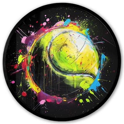 Poster in lijst Rond - Fotolijst 40x40 cm - Posters - Graffiti - Sport - Tennis - Padel - Bal - Ronde posterlijst zwart - Decoratie - Wanddecoratie woonkamer - Muurdecoratie slaapkamer
