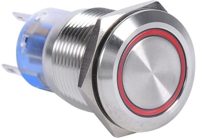 Drukknopschakelaar - Vergrendelingsknop LED - Waterdicht Buiten - Zelfborgend Met Ring - 19 mm 12 Volt - Rood