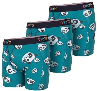 Dryly Plaswekkerbroekje Jongens (3-pack) - Zindelijkheidstraining - Wizzu Boxershort - Blauw met pandabeer figuurtjes - Plaswekker - Maat 98-104