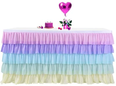 Dailygoods- Tafelrok Chiffon - Romantische Ruches - Rechthoekig - Herbruikbaar - Huidvriendelijk - Verkrijgbaar in Verschillende Kleuren en Maten - Tafelkleed