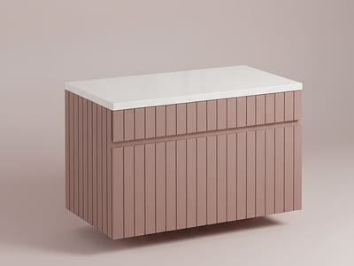 Vente-unique Roze hangmeubel met strepen voor onder wastafel met plank - 80 cm - SATARA
