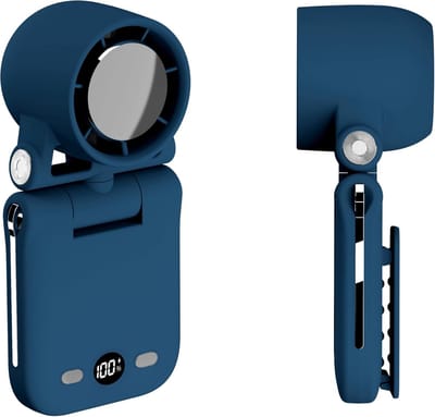 Mini draagbare, handzame, oplaadbare handventilator met LED-display, werkt op hoge snelheid, turbo en batterijen, 100 snelheden, kleine ventilator voor op reis/buiten/concerten/wimpers/make-up (update blauw)