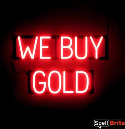 WE BUY GOLD - Lichtreclame Neon LED bord verlicht | SpellBrite | 62 x 38 cm | 6 Dimstanden - 8 Lichtanimaties | Reclamebord neon verlichting
