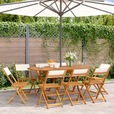 vidaXL - Opklapbare - stoelen, - 8 - stuks, - crèmekleurige - stof - en - massief - hout.