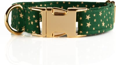 Awesome Paws halsband hond - Honden Halsband groen met sterretjes - Handmade - Sterren - Maat M - Kerst
