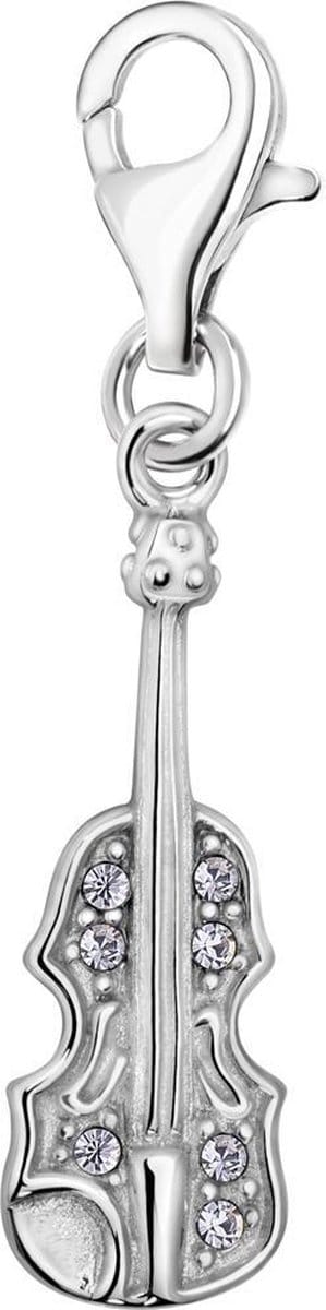Quiges – 925 - Zilver – Charm - Bedel - Hanger - Viool - 925 Zilver - met – sterling - zilver - karabijnslot - geschikt - voor -Bedelarmband HC086