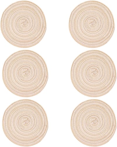 Ronde Onderzetters Set van 6, 20 cm Warmtebestendige en Antislip Tafelmatten voor Eetkamer en Koffiebar (Beige)