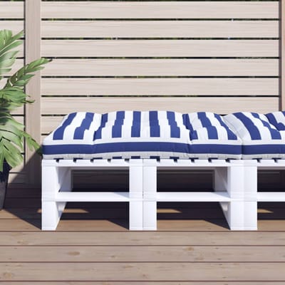 vidaXL - Palletkussen - gestreept - 120x80x12 - cm - stof - blauw - en - wit