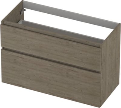INK® wastafelonderkast 2 laden greeploos houten keerlijst asymmetrisch 100x45x65cm, greige eiken