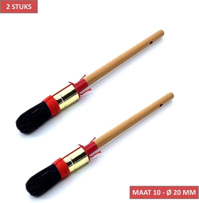 TQ4U Patentpuntkwast Maat 10 - Rond - Varkenshaar - Messing Bus - Gewaxte steel - Alkyd - Voor Alle Verfsoorten - Set van 2 Kwasten