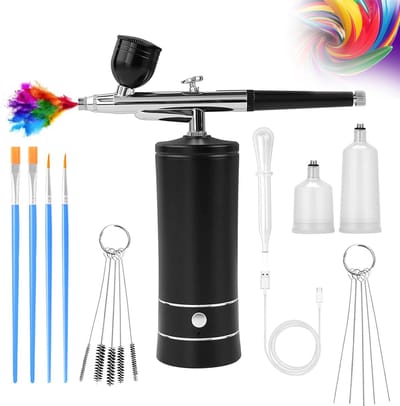 Airbrush-Set met Compressor - Draadloos Spuitpistool - Tatoeages - Nagels - Make-Up - Taartdecoratie (Zwart)