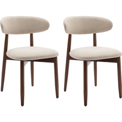 Set van 2 eetkamerstoelen, moderne minimalistische gestoffeerde stoelen in Scandinavische stijl voor keuken en eetkamer, houten poten, beige