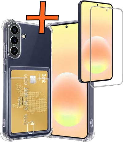 Hoes - Geschikt voor Samsung Galaxy A57 - Met Screenprotector - En Pashouder - En Kaarthouder - Telefoon Hoesje Shockproof - Siliconen Case - Back Cover - Shock Proof - Pasjes Houder - Transparant