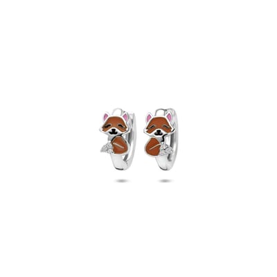 Zilveren gerhodineerde klapoorringen emaille vos zirkonia 11 mm - 1341235
