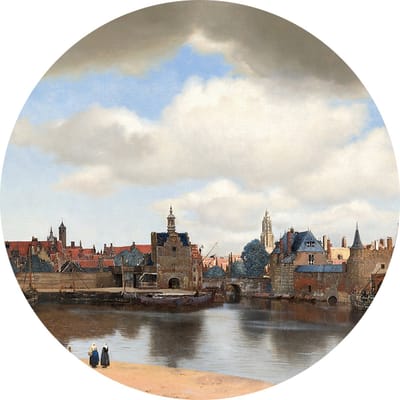 Gezicht op Delft, Johannes Vermeer - Foto op Behangcirkel - ⌀ 120 cm