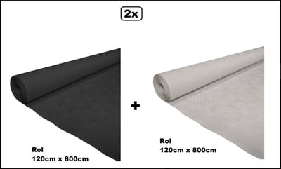 2x Tafelrol tafelkleed zwart en wit 120cm x 800cm papier - totaal 16 meter - Party diner food festival eten fun thema feest party
