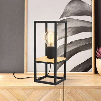 EGLO Tafellamp Libertad, hoogte 35 cm, zwart/hout, staal