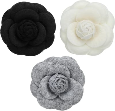 Camellia Stoffen Pin, 3 Stuks Bloem Broche Kunstbloemen Broches voor Vrouwen Meisjes Doek Bruiloft Decor Accessoires Sieraden Gift, Beige/Zwart/Grijs