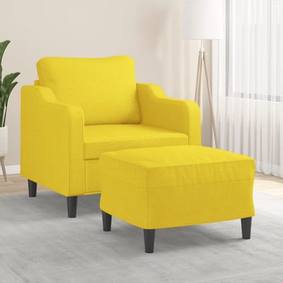 vidaXL - Fauteuil - met - voetenbank - 60 - cm - stof - lichtgeel