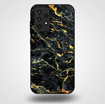 Smartphonica Telefoonhoesje voor Samsung Galaxy A52 met marmer opdruk - TPU backcover case marble design - Goud Zwart geschikt voor Samsung Galaxy A52