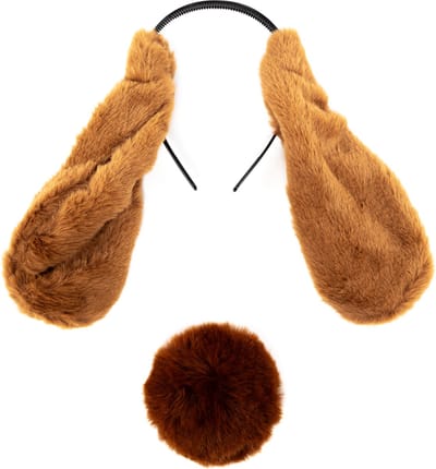 KIMU® Konijn Haarband Oren & Staart Diadeem Set - Bruin Flaporen Oortjes Hond Paashaas Pasen Dierenpak Pak - Kinderfeestje Oortjes Staartje Festival
