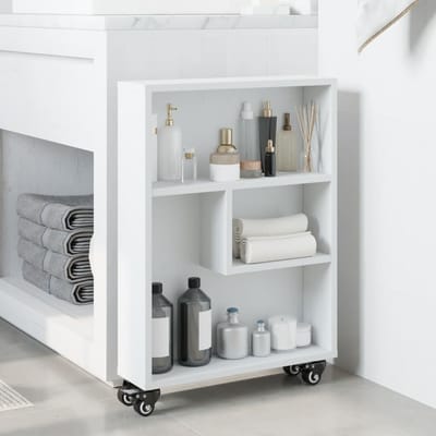 vidaXL - Opbergtrolley - smal - 48x13x68 - cm - bewerkt - hout - wit