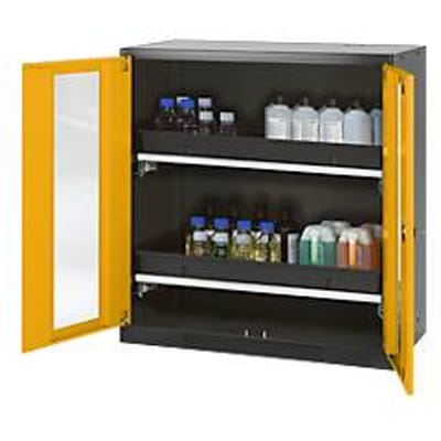 Chemicaliënkast, Vleugeldeur met glasplaat, 2 uittrekbare bakken, 1055x520x1105 mm, veiligheid: