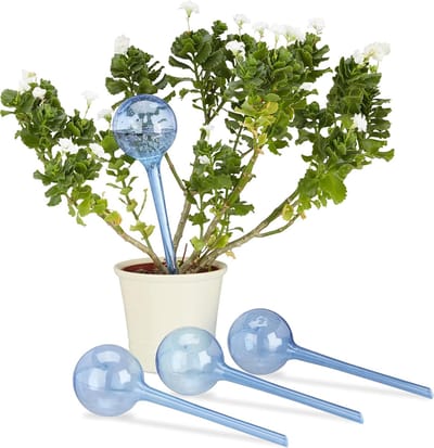 Famanu - Waterdruppelaar, set van 4, watergeefsysteem, 2 weken, kamerplanten, kunststof, blauw