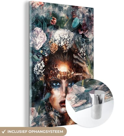 MuchoWow® Glasschilderij 40x60 cm - Schilderij acrylglas - Bloemen - Rook - Vrouwen - Foto op glas - Schilderijen