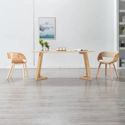 vidaXL - Eetkamerstoel - gebogen - hout - en - kunstleer - crèmekleurig
