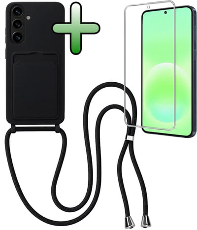Hoes Geschikt voor Samsung A57 Hoesje Met Koord Met Screenprotector - Telefoonhoesje Geschikt voor Samsung Galaxy A57 Backcover Met Afneembaar Koord - Zwart