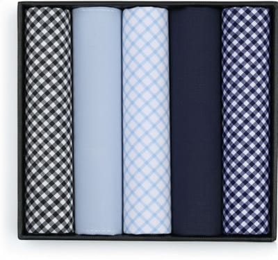 Suitable Zakdoeken 5-Pack Vichy Blauw - Heren - 100% katoen - 40 x 40 cm - Set van 5-Pack - Luxe cadeauset