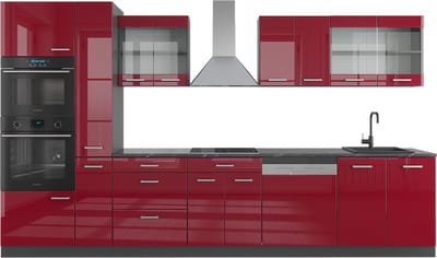 Vicco R-Line Complete keukeneenheid – 350 cm met hoge kast, zonder werkblad Rood hoogglans/antraciet