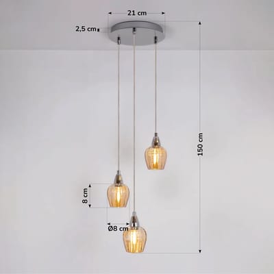 LumenXL - Chrome hanglamp - amber glas, 3-lichts - Vanity