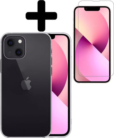 Hoesje - Met Screenprotector - Geschikt voor Apple iPhone 14 - Sterk & Shockproof - Back Cover - Siliconen Case - Telefoon Hoes - Telefoonhoesjes - Transparant