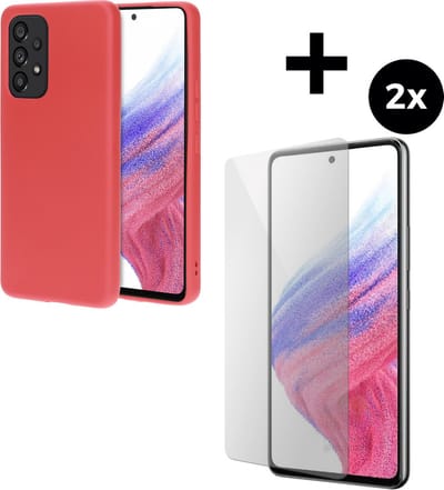 Mobiparts Silicone Cover hoesje geschikt voor Samsung Galaxy A53 (2022) 5G met 2 Screenprotectors van Gehard Glas - Rood