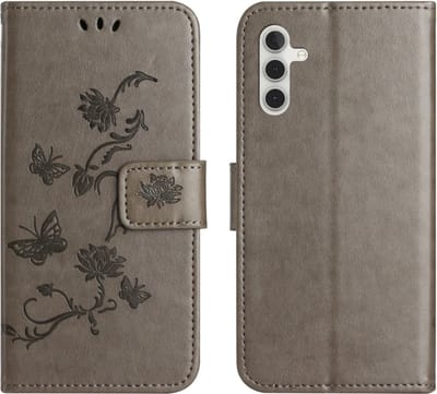 Coverup Hoesje - Geschikt voor Samsung Galaxy A17 / A26 Hoesje - Coverup Bloemen & Vlinders Book Case - Taupe Grijs