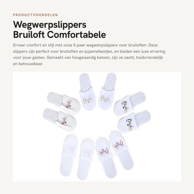 Dailygoods - Wegwerpslippers - Bruiloft - Comfortabele fotoproppen - 5 paar - Lichtgewicht - Ideaal voor gasten - Wit - Met letterpatroon