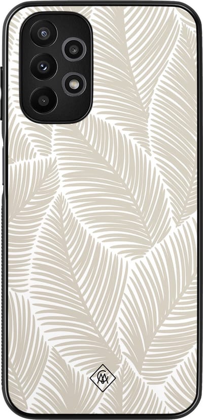 Casimoda® hoesje - Geschikt voor Samsung Galaxy A13 4G - Palmy Leaves Beige - Zwart TPU Backcover - Natuur - Bruin/beige